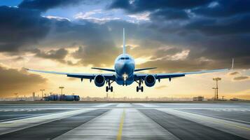 AI generated flight airplane airport background photo