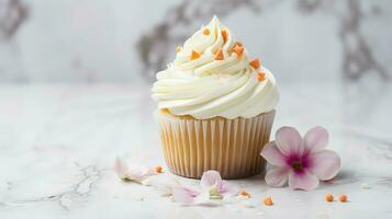 ai generado postre blanco magdalena comida foto