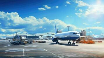 AI generated travel airplane airport background photo