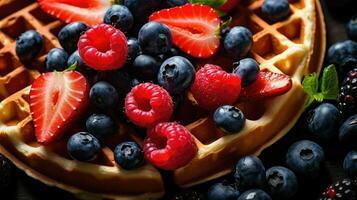 AI generated blueberry fruit waffle food photo