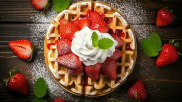 AI generated brunch strawberry waffle food photo