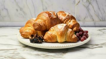 ai generado Pastelería plato cruasán comida foto