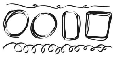 Hand drawn scribble lines on set. doodle borders lines, curves, frames for message note mark design element. vector illustration