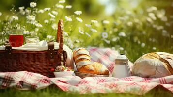 AI generated blanket grass picnic food photo