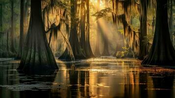 ai generado naturaleza ciprés pantano paisaje foto