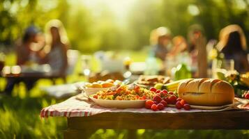 ai generado al aire libre comiendo picnic comida foto