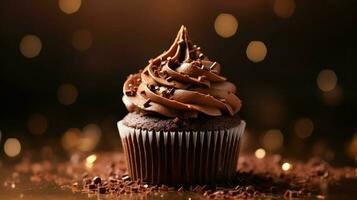 AI generated sweet chocolate cupcake food photo