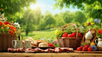 ai generado al aire libre cesta picnic comida foto