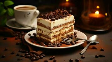 ai generado café delicioso Tiramisu comida foto