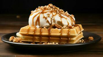 AI generated fluffy yummy waffle food photo