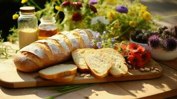 AI generated baguette bread picnic food photo