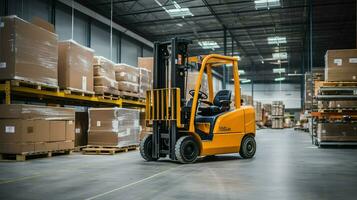 AI generated loading forklift warehouse background photo