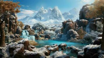 AI generated adventure mountain oases landscape photo