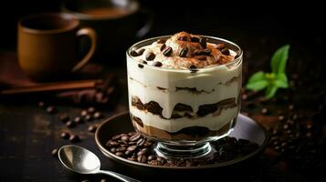 AI generated sweet cup tiramisu food photo