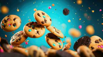 AI generated sweet flying cookies food photo