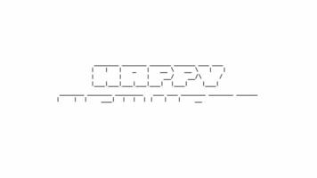 glücklich Neu Jahr ASCII Animation auf Weiß Hintergrund. ASCII Kunst Code Symbole mit leuchtenden und glänzend funkelt bewirken Hintergrund. attraktiv Beachtung Werbeaktion. video