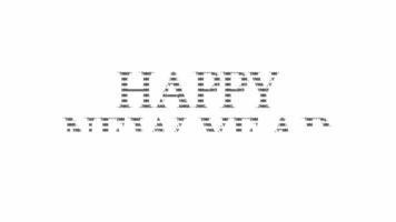glücklich Neu Jahr ASCII Animation auf Weiß Hintergrund. ASCII Kunst Code Symbole mit leuchtenden und glänzend funkelt bewirken Hintergrund. attraktiv Beachtung Werbeaktion. video
