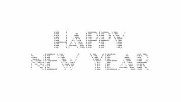 Happy New Year ascii animation on white background. Ascii art code symbols with shining and glittering sparkles effect backdrop. Attractive attention promo. video