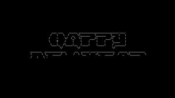 Happy New Year ascii animation on black background. Ascii art code symbols with shining and glittering sparkles effect backdrop. Attractive attention promo. video