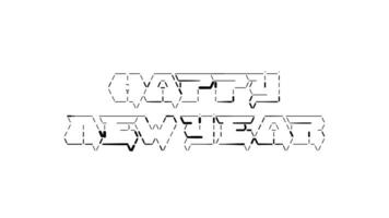 feliz Novo ano ascii animação em branco fundo. ascii arte código símbolos com brilhando e cintilante brilhos efeito pano de fundo. atraente atenção promo. video