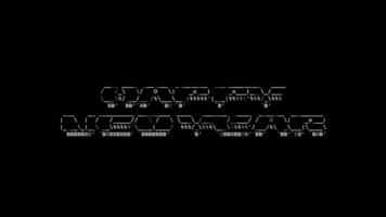 Happy New Year ascii animation on black background. Ascii art code symbols with shining and glittering sparkles effect backdrop. Attractive attention promo. video