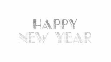 Happy New Year ascii animation on white background. Ascii art code symbols with shining and glittering sparkles effect backdrop. Attractive attention promo. video