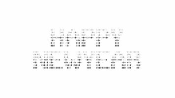 contento nuevo año ascii animación en blanco antecedentes. ascii Arte código símbolos con brillante y reluciente destellos efecto fondo. atractivo atención promoción. video