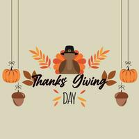 Colored thanksgiving day lettering with turkey avatar Vector illustration