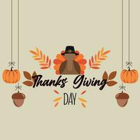 Colored thanksgiving day lettering with turkey avatar Vector illustration