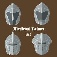 Set of medieval helmets icons Vector illustration