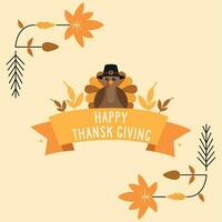 Colored thanksgiving day lettering with turkey avatar Vector illustration