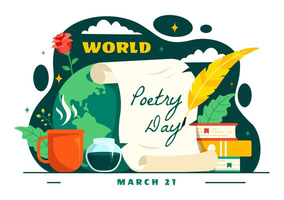 World Poetry Day Vector Illustration on March 21 with a Quill, Ink, Paper, Typewriter and Book to Writing in Literature Flat Cartoon Background