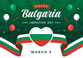 contento Bulgaria liberación día vector ilustración en marzo 3 con búlgaro bandera y cinta en nacional fiesta plano dibujos animados antecedentes diseño