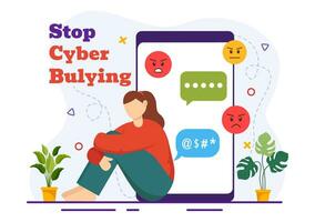 Stop Cyberbullying Vector Illustration of Haters Online with Bullying Internet, Trolling and Hate Speech in Flat Cartoon Background Design