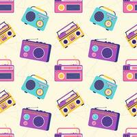 Radio Seamless Pattern Illustration Design with Player for Record and Listening to Music in Flat Cartoon Template vector