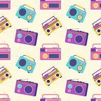 Radio Seamless Pattern Illustration Design with Player for Record and Listening to Music in Flat Cartoon Template vector