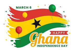 Ghana Independence Day Celebration Vector Illustration on March 6th with Waving Flag in National Holiday Flat Cartoon Background Design