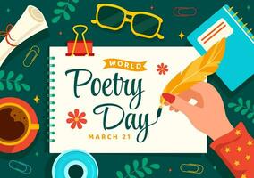 World Poetry Day Vector Illustration on March 21 with a Quill, Ink, Paper, Typewriter and Book to Writing in Literature Flat Cartoon Background