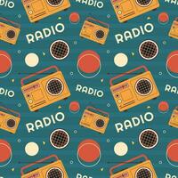 Radio Seamless Pattern Illustration Design with Player for Record and Listening to Music in Flat Cartoon Template vector