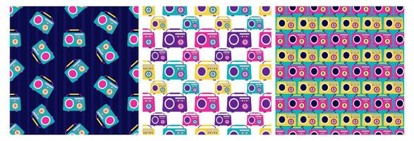 Set of Radio Seamless Pattern Illustration Design with Player for Record and Listening to Music in Flat Cartoon Template vector
