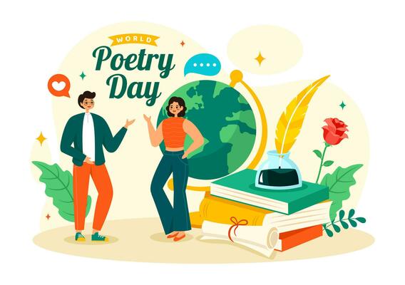 World Poetry Day Vector Illustration on March 21 with a Quill, Ink, Paper, Typewriter and Book to Writing in Literature Flat Cartoon Background