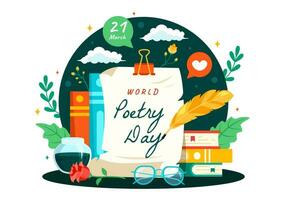 World Poetry Day Vector Illustration on March 21 with a Quill, Ink, Paper, Typewriter and Book to Writing in Literature Flat Cartoon Background