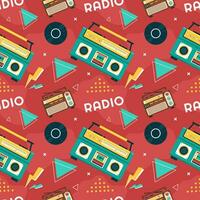 Radio Seamless Pattern Illustration Design with Player for Record and Listening to Music in Flat Cartoon Template vector