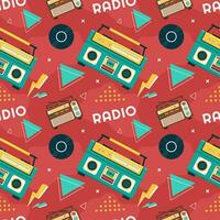 radio sin costura modelo ilustración diseño con jugador para grabar y escuchando a música en plano dibujos animados modelo vector