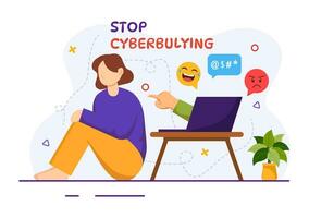 Stop Cyberbullying Vector Illustration of Haters Online with Bullying Internet, Trolling and Hate Speech in Flat Cartoon Background Design