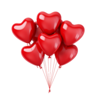 ai generado rojo corazón conformado globos flotante en el cielo png