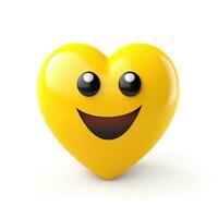 AI generated Yellow heart emoji with smiley face on white background photo