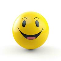 AI generated Yellow emoji with smiley face on white background photo