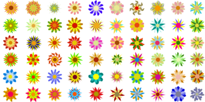 Illustration set of many flower icons. Perfect for stickers, hat designs, invitation cards, book covers, posters png