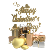 The gold gift box for Valentine's Day concept 3d rendering png